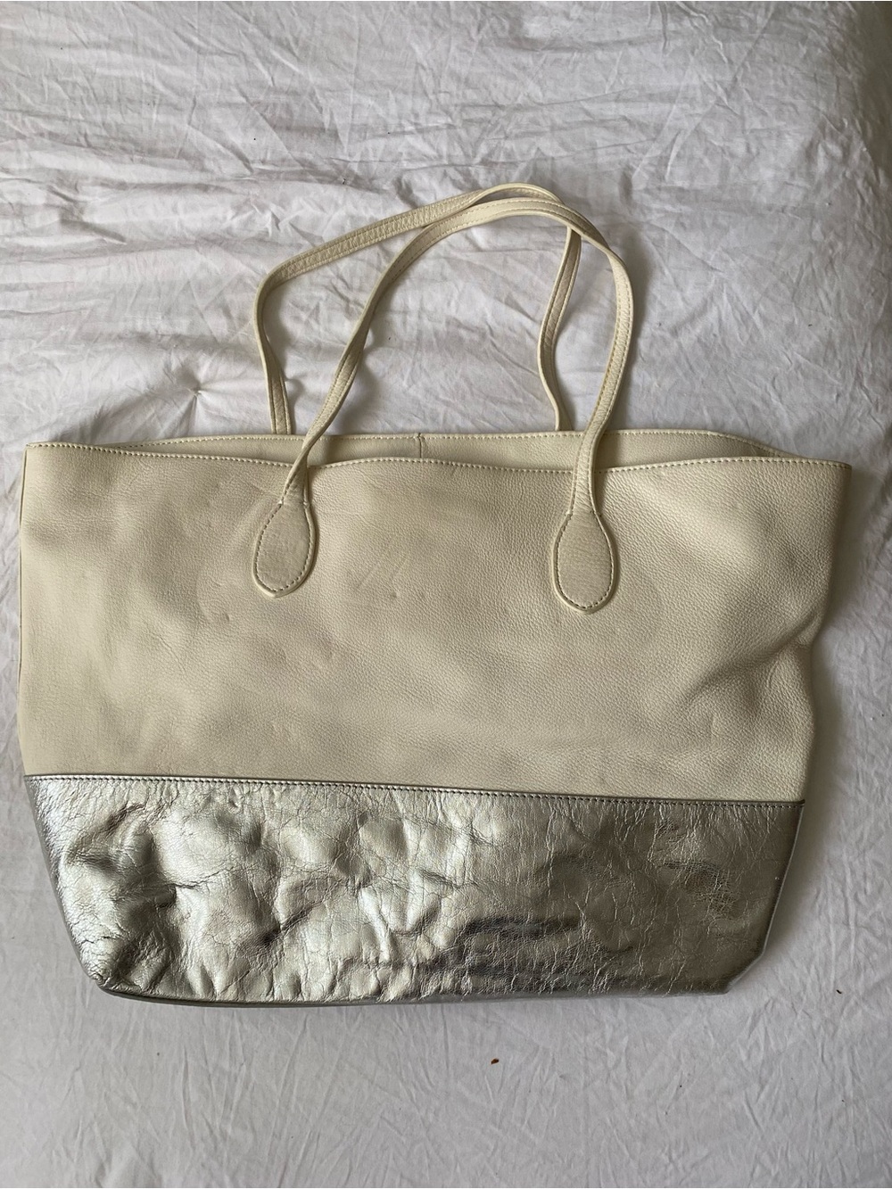 Talbots White and Silver Metallic Leather Tote